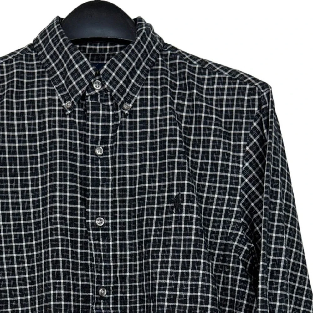 Polo Ralph Lauren Mens Medium Cotton Long Sleeve Button Down Shirt Black White